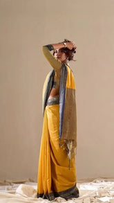 Yellow and Blue Handloom Cotton Saree